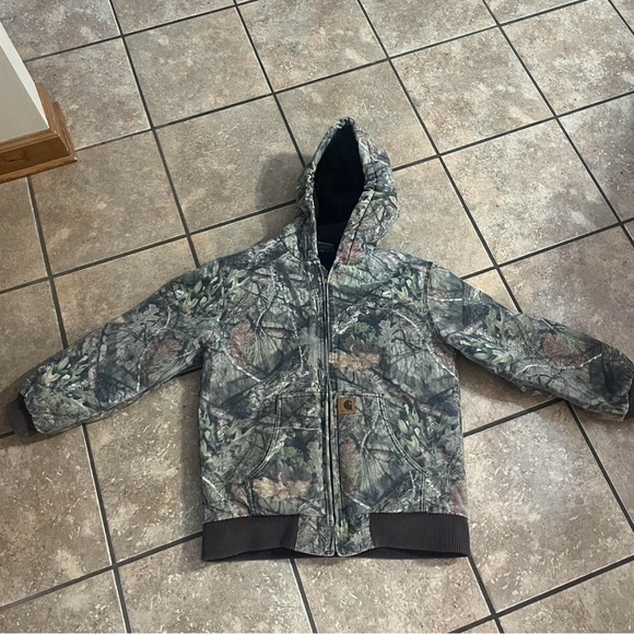 Carhartt Kids Camo Hooded Puffer Jacket - Green Brown Gray